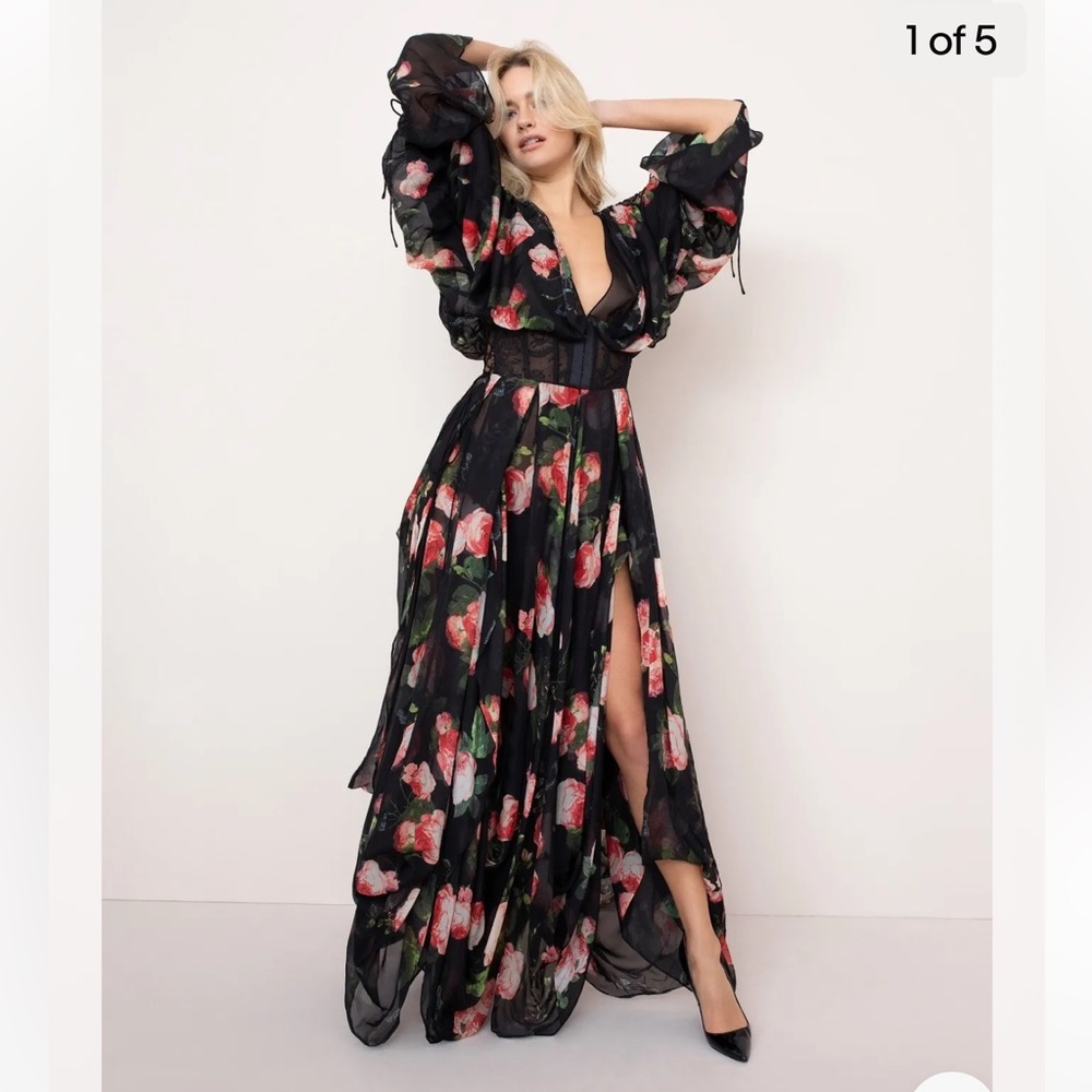 Agent Provocateur Elora Gown Black Floral Silk Dress - Picture 1 of 12